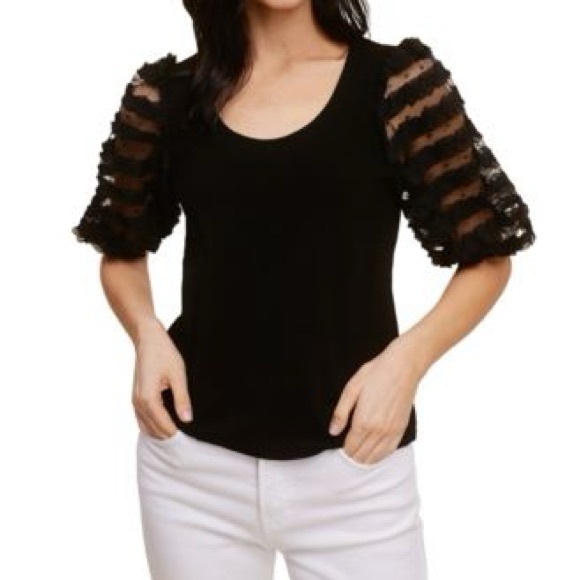 Fever Black Sheer Puff Sleeve Blouse - Picture 1 of 5